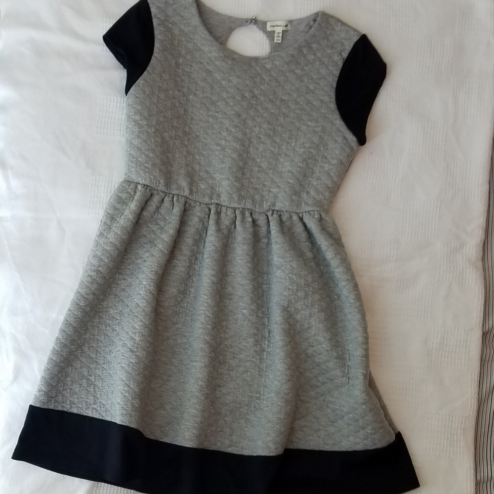 Girl's Quilted Gray and Black Keyhole Dress